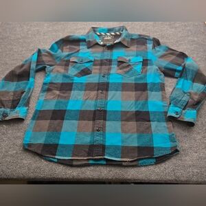 Vans Blue Turqoise and Black Plaid Men's Long Sleeve Shirt Size‎ XL